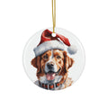 Brittany Dog With Santa Hat Ceramic Disc Ornament        Item #9364665