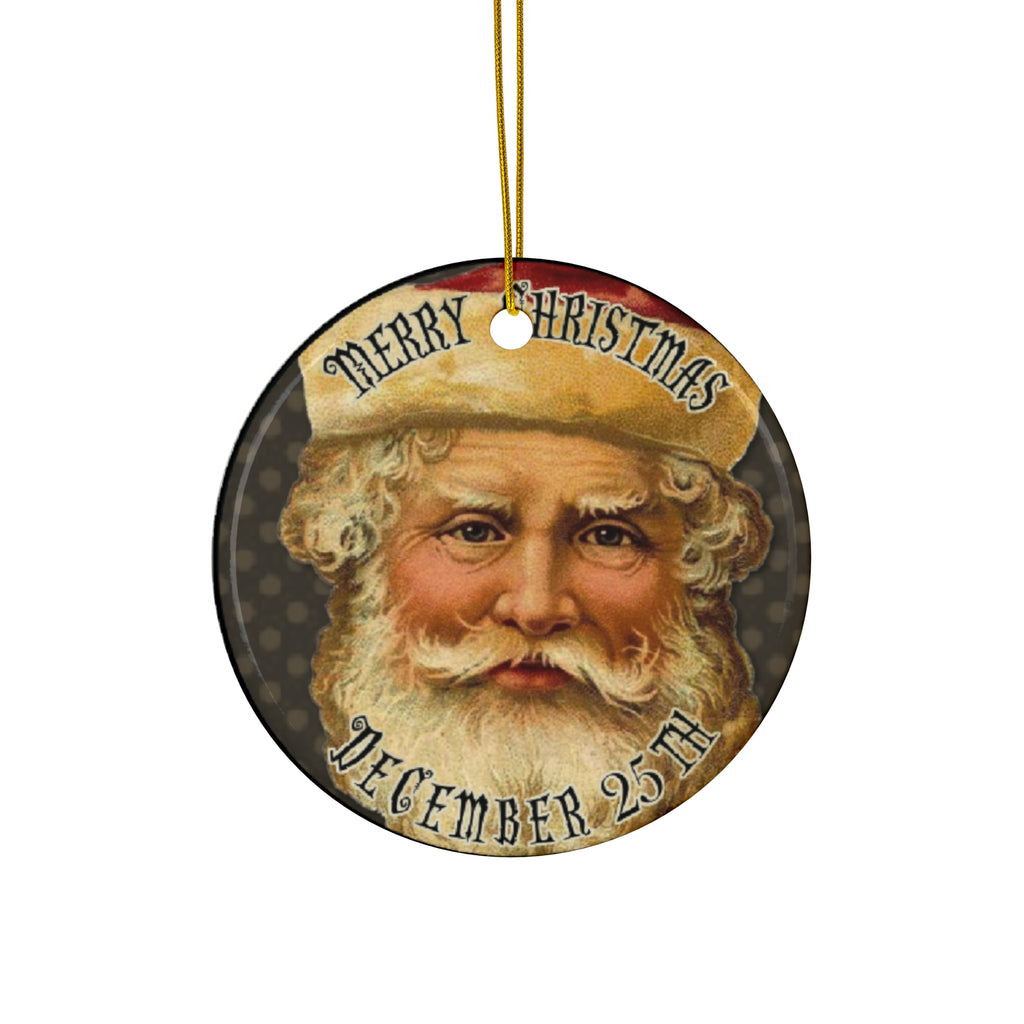 Merry Christmas Santa Ceramic Disc Ornament        Item #7805365 - Buckshot's Bargain Barn