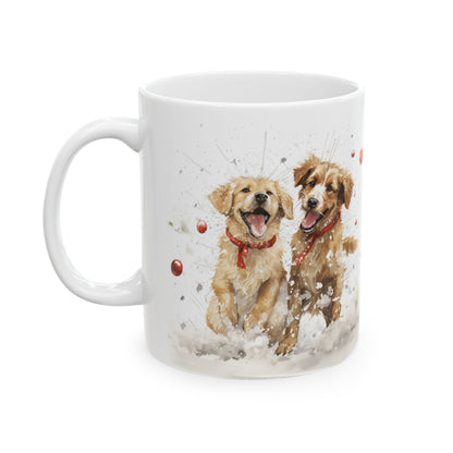 Playful Dogs Red Berry Christmas Ceramic Mug 11oz   Item #439414