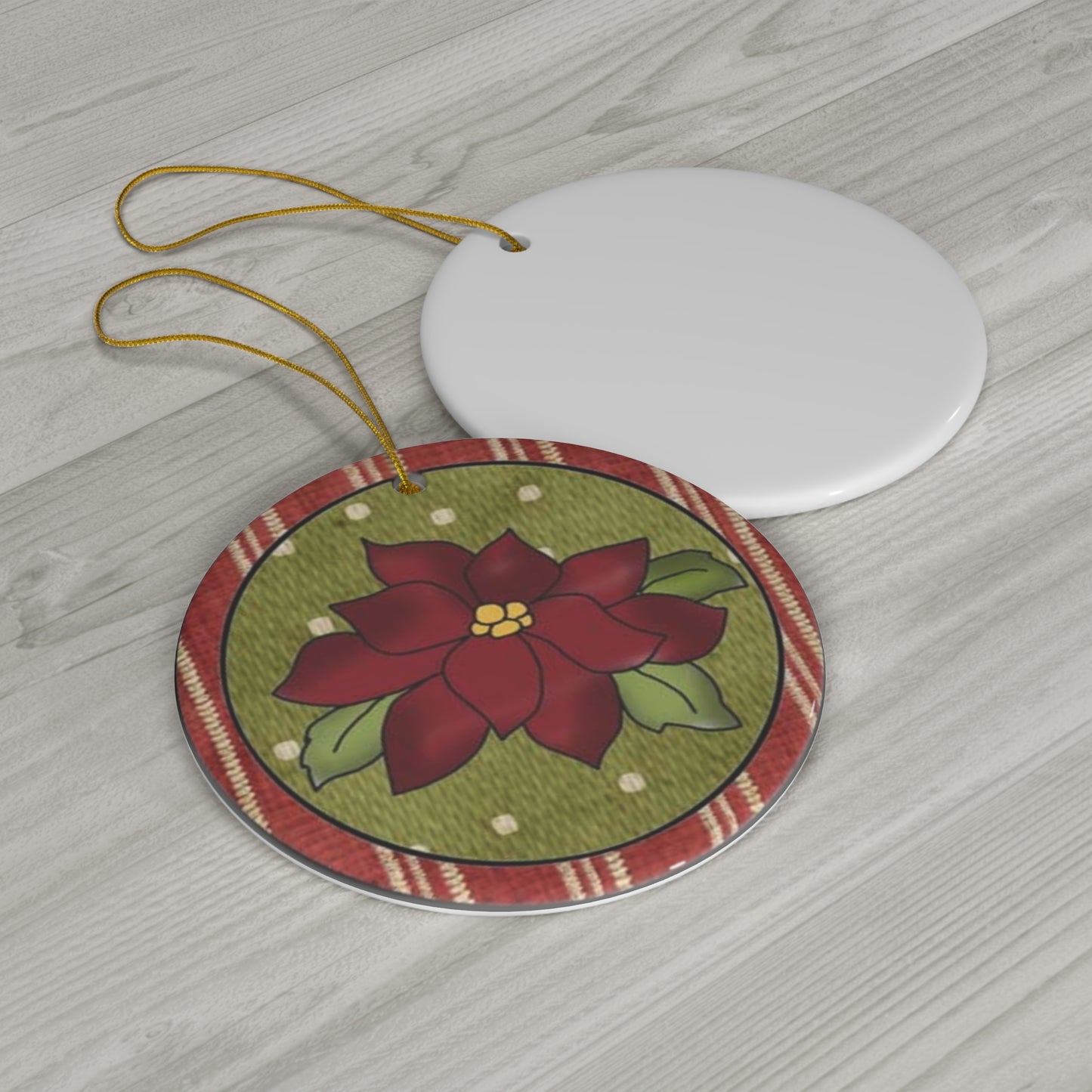 Poinsette Ceramic Disc Ornament         Item #18907