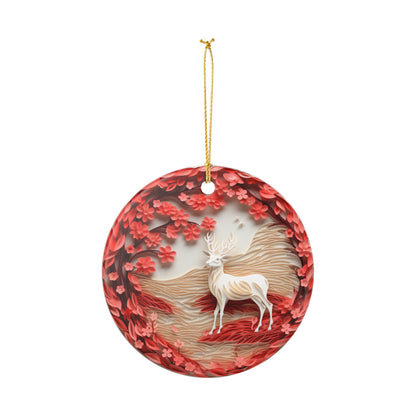 Ceramic Reindeer Floral Christmas Ornament    Item #943801