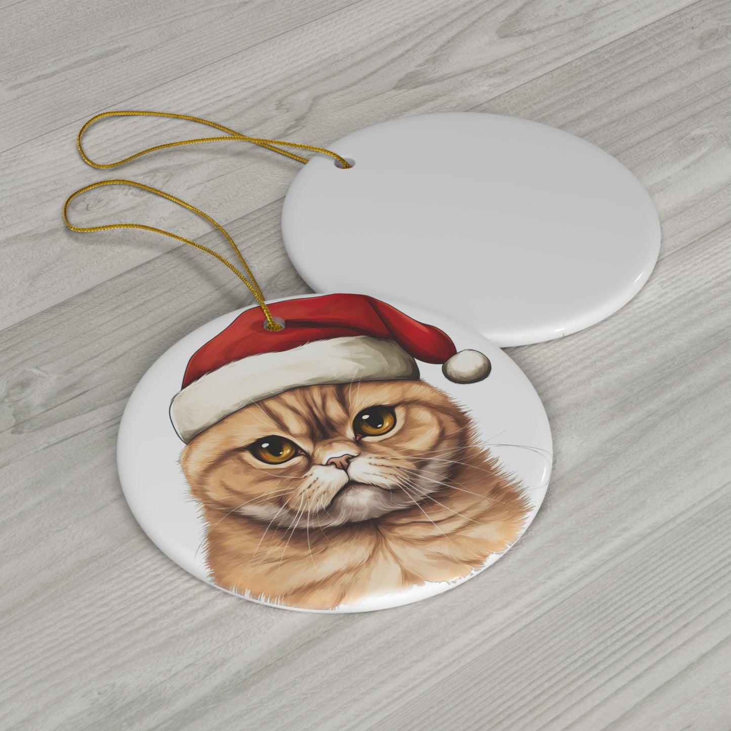 Exotic Shorthair Cat With Santa Hat Ceramic Ornament        Item #5448727