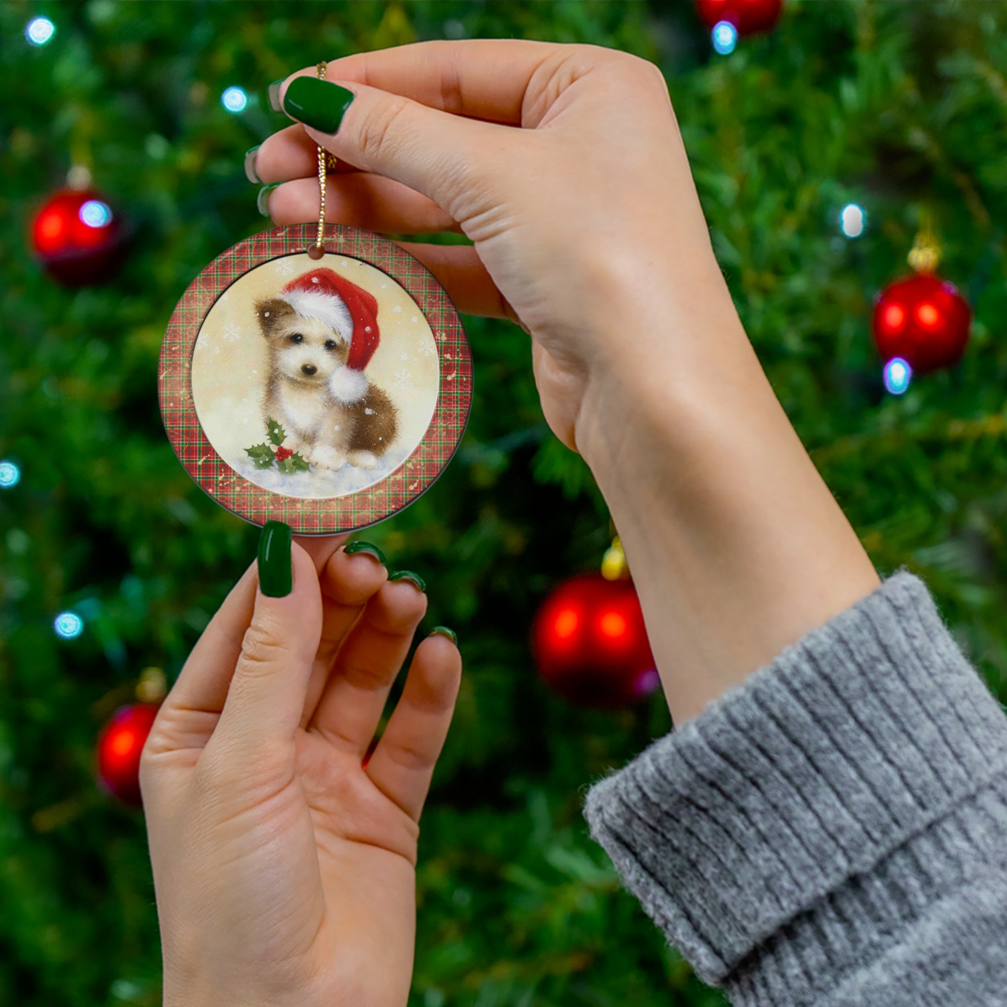 Christmas Dog Ceramic Disc Ornament           Item #6032594