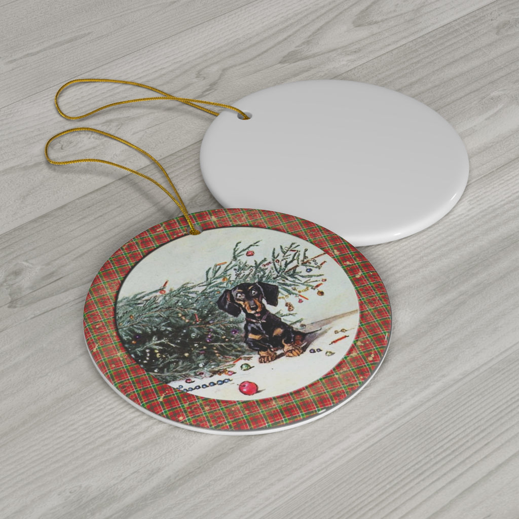 Christmas Pup Ceramic Disc Ornament         Item #7644875