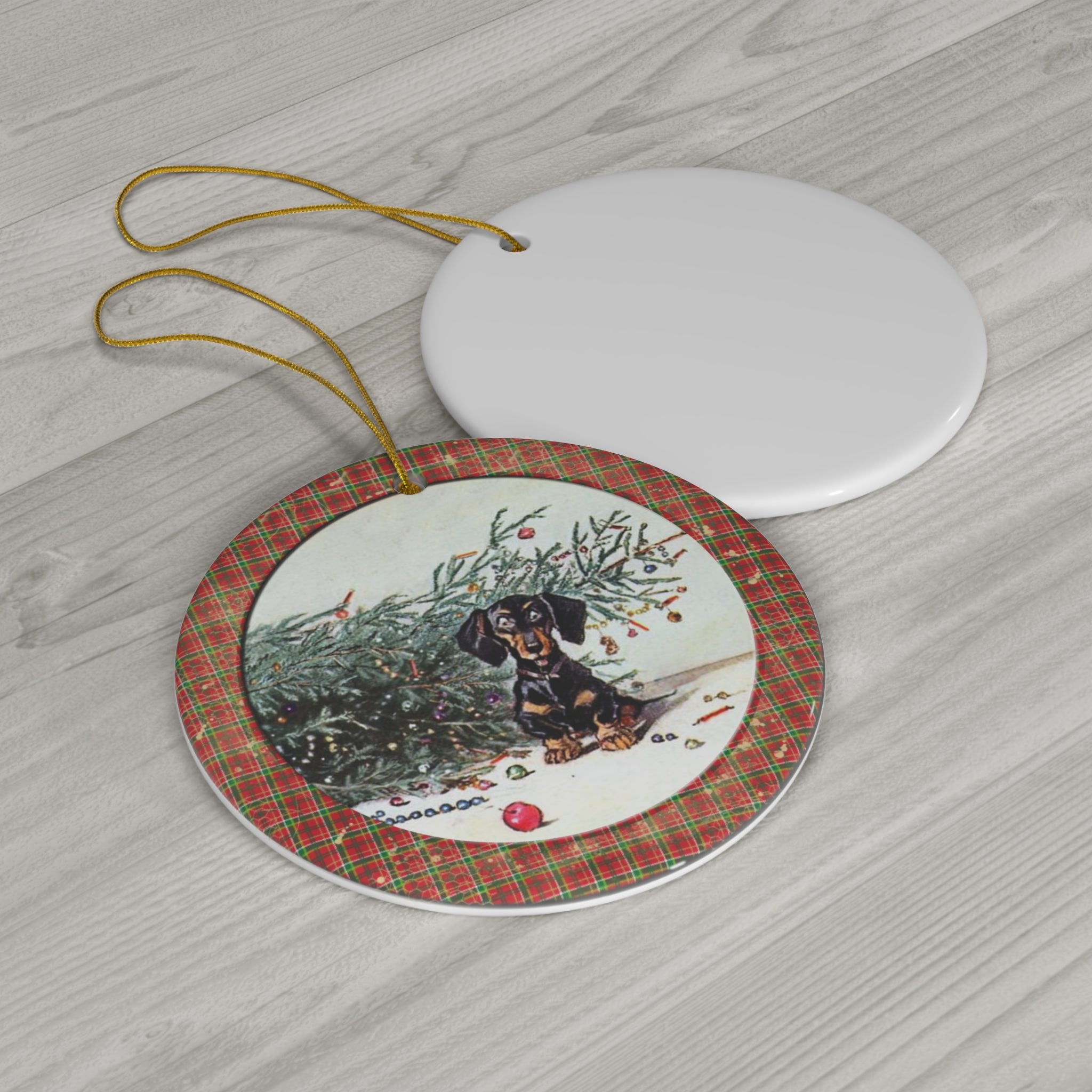 Christmas Pup Ceramic Disc Ornament         Item #7644875