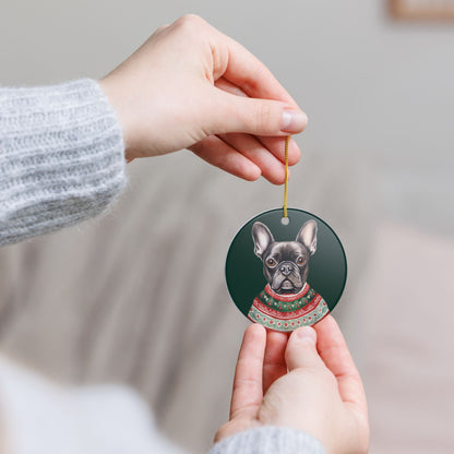 French Bulldog With A Festive Sweater Christmas Ceramic Ornament   Item #928842