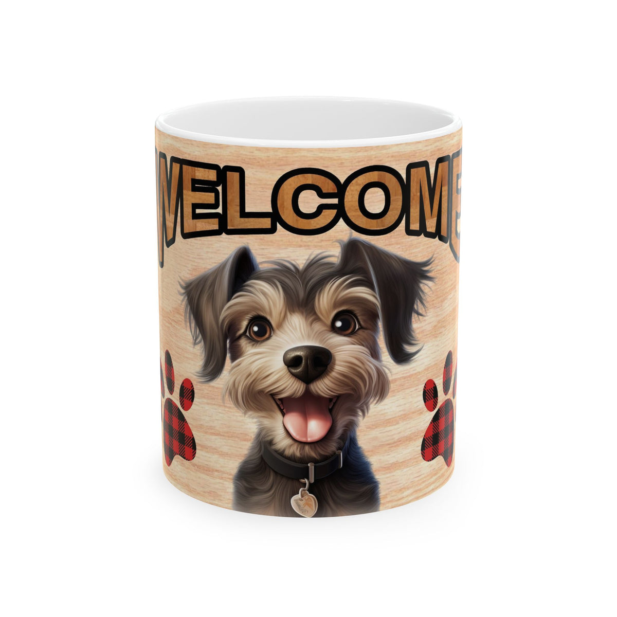 Welcome Dog Illustration Ceramic Mug – Cute Paw Print Coffee Cup 11oz    Item #304878