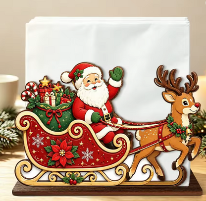 Christmas Santa And Reindeer Wooden Napkin Holder By Santa's Creations