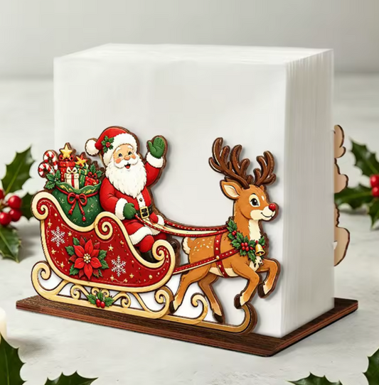 Christmas Santa And Reindeer Wooden Napkin Holder By Santa's Creations