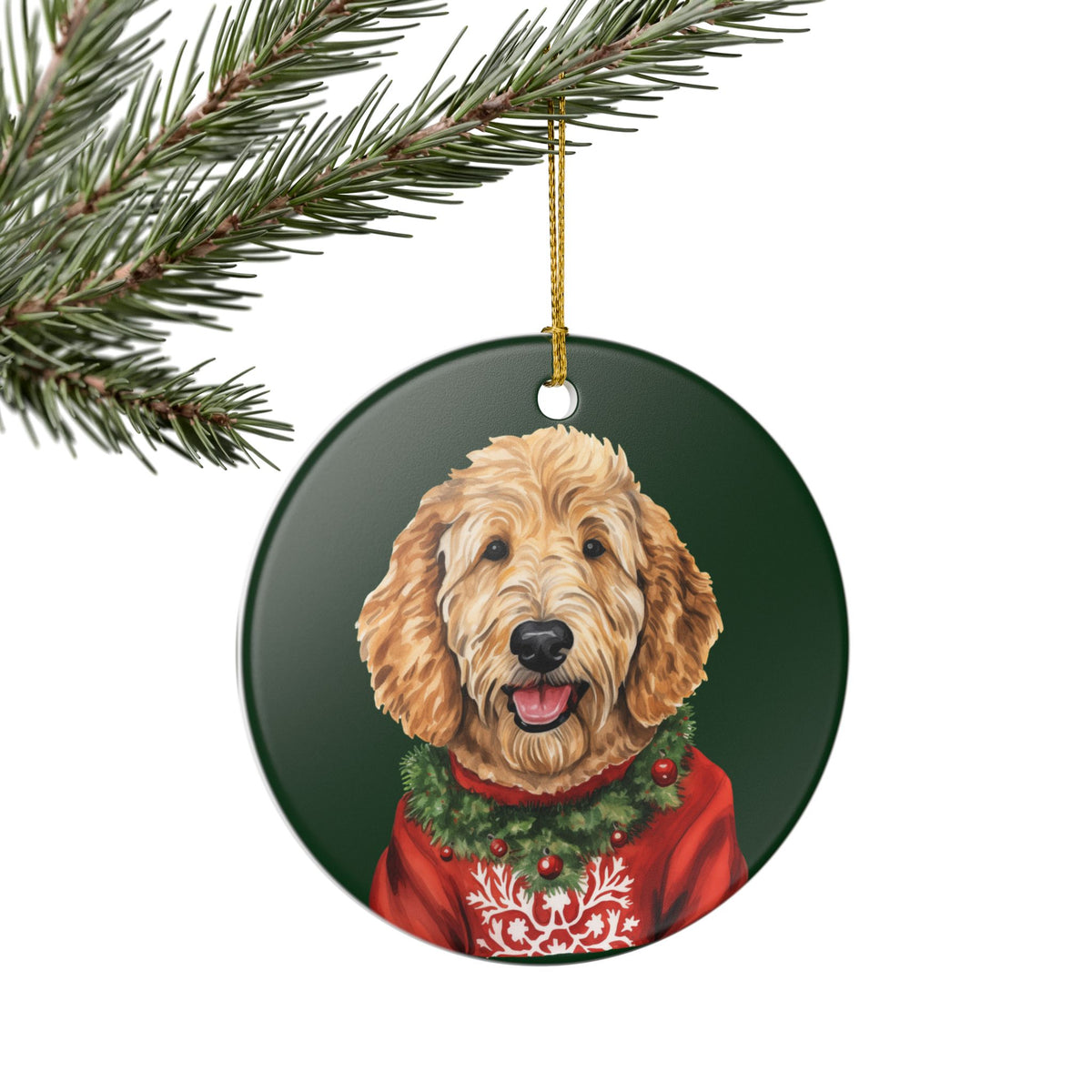Christmas Goldendoodle Dog Ceramic Ornament   Item #369339