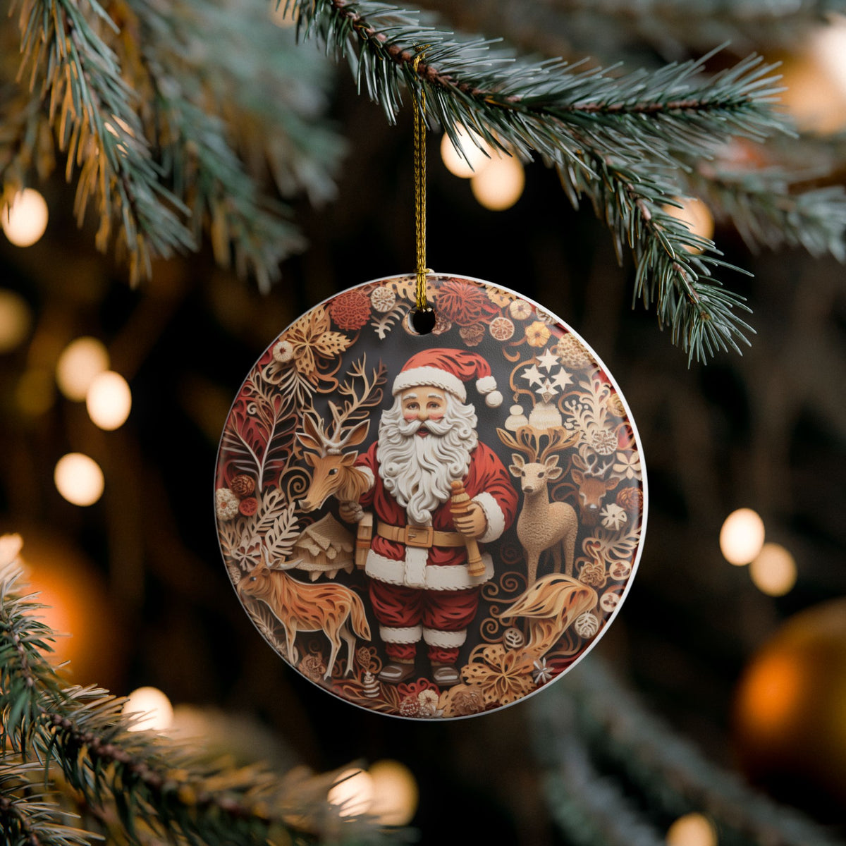 Santa and Woodland Animals Christmas Ceramic Ornament   Item #965257