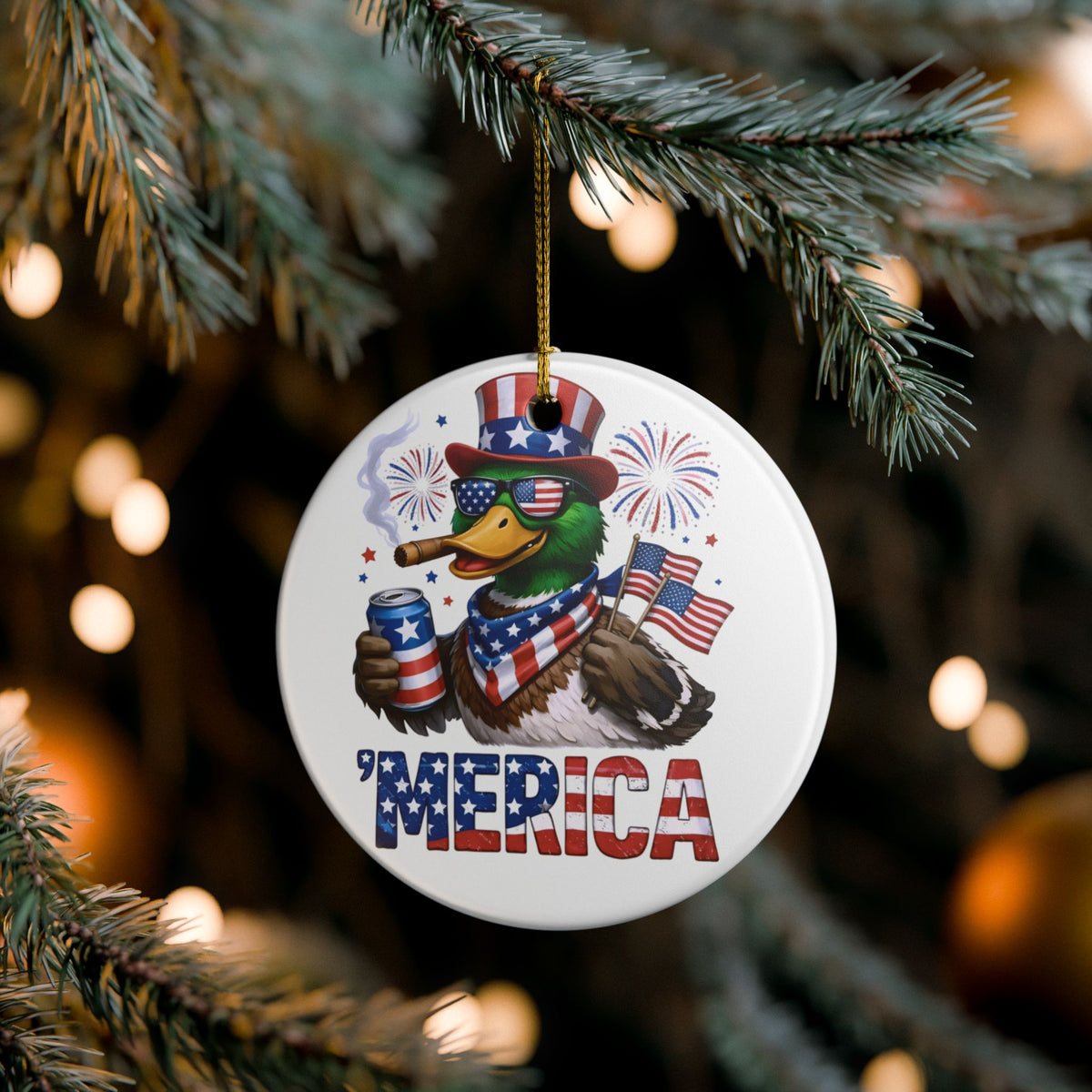 'Merica Duck Ceramic Ornament – Patriotic 4th of July Decoration   Item #301363