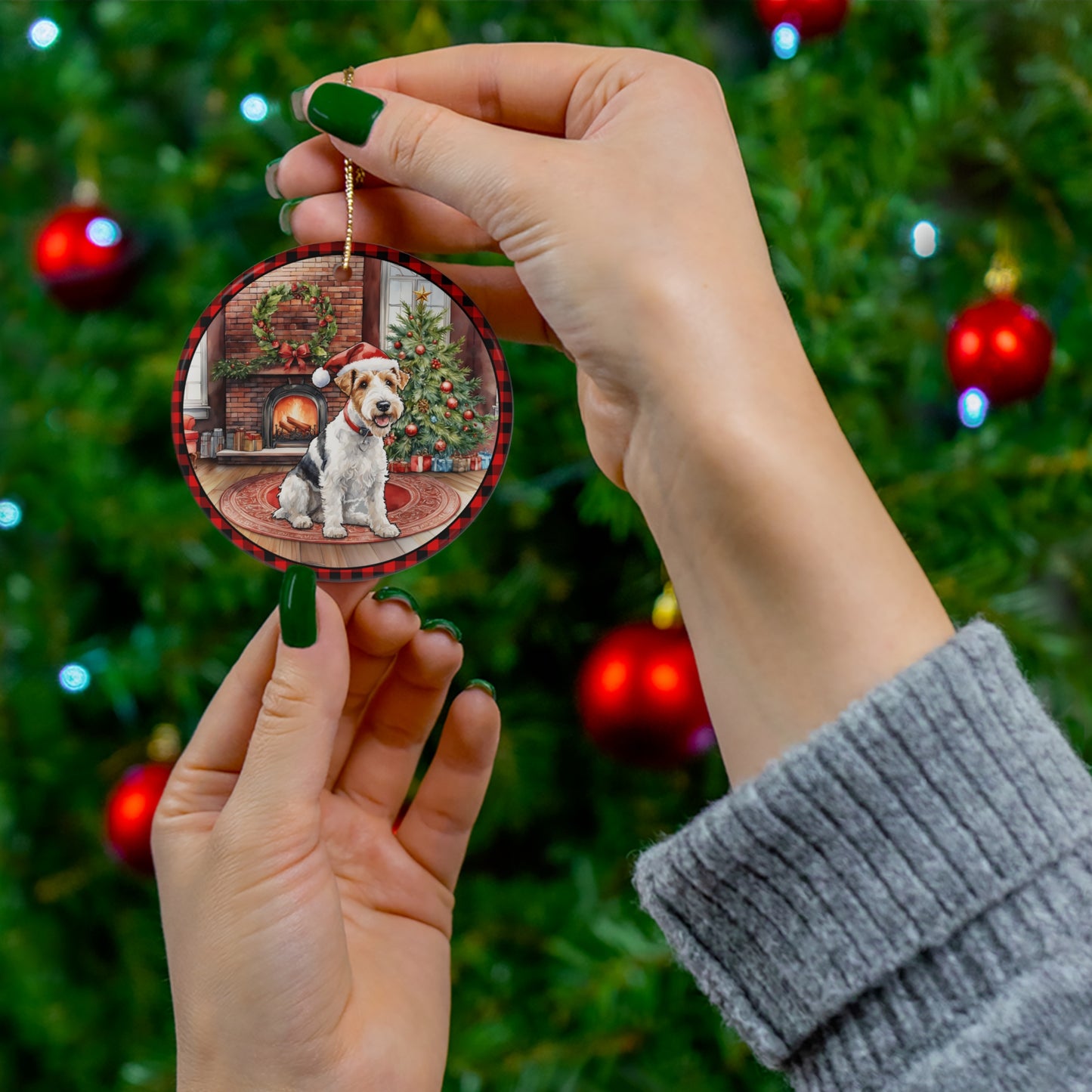 Wire Fox Terrier Christmas Dog Ceramic Disc Ornament          Item #5240191