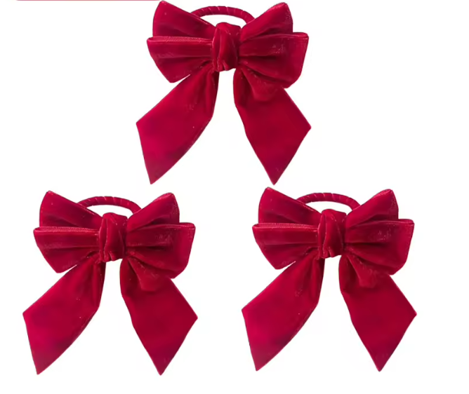 Christmas Red Velvet Bow Napkin Rings Set Of 3 By Santa's Creations