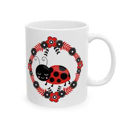Floral Ladybug Ceramic Mug – Floral Coffee Cup 11oz    Item #311495
