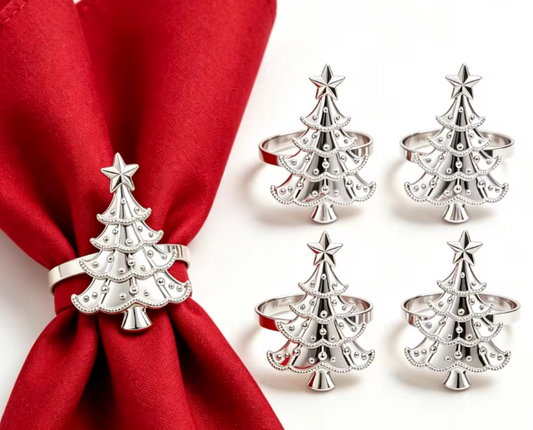 Christmas Silver Tree Napkin Rings Set Of 4 By Santa's Creations