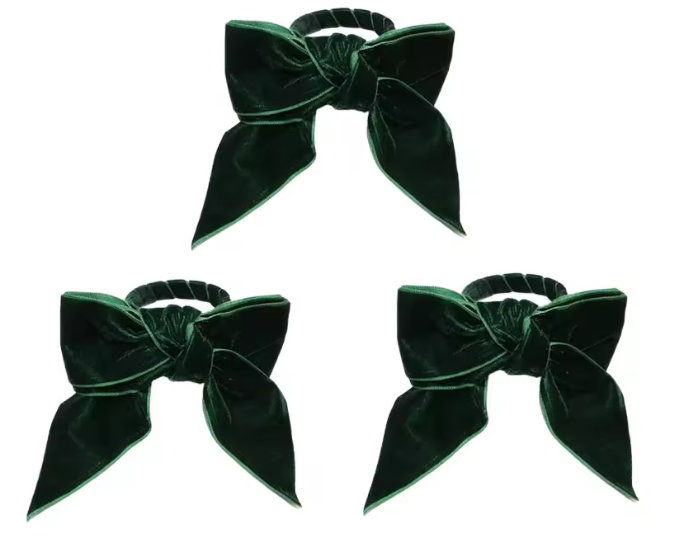 Christmas Green Velvet Bow Napkin Rings Set Of 3 By Santa's Creations