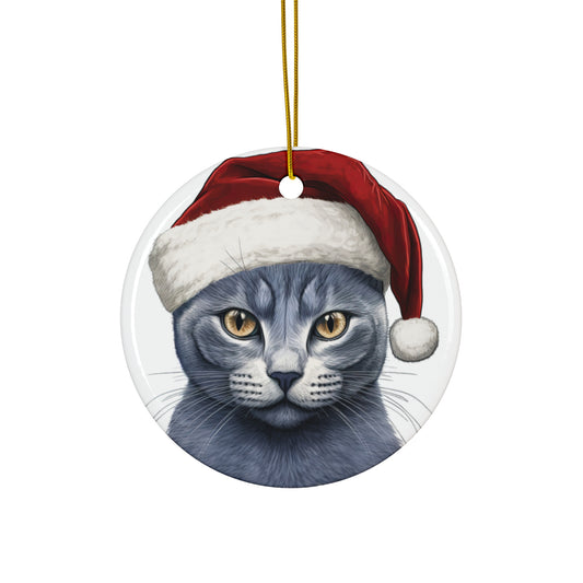 Russian Blue Cat With Santa Hat Ceramic Ornament     Item #2270182