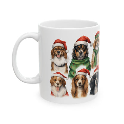Christmas Dog Mug — Festive Puppies in Santa Hats Ceramic Coffee Cup 11oz   Item #892253