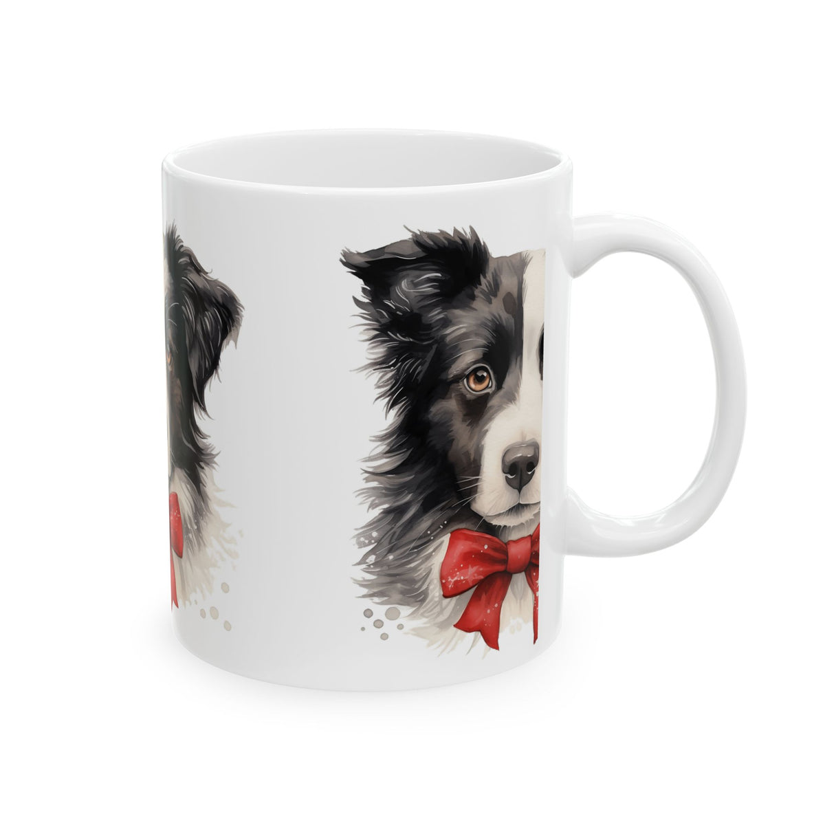 Border Collie Mug with Red Bow — Cute Dog Christmas Coffee Cup 11oz  Item #522897
