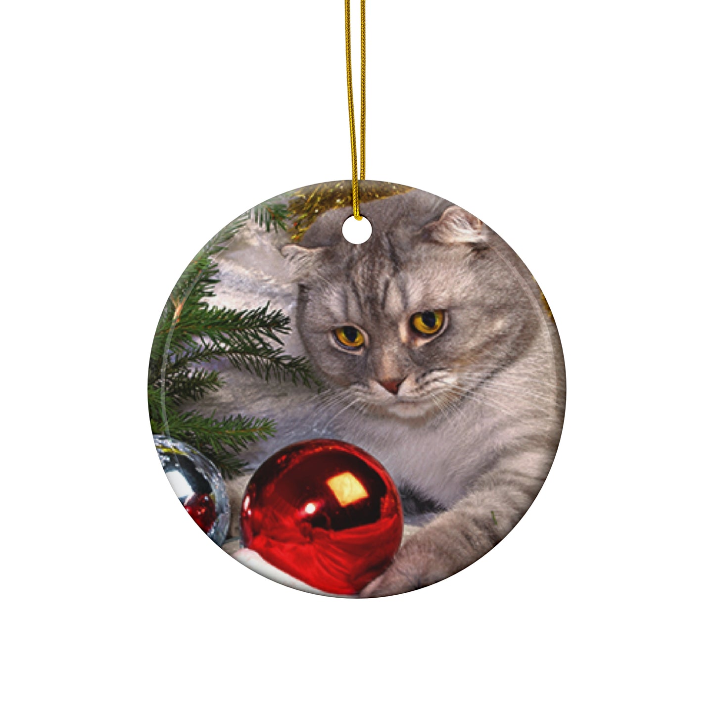 Christmas Cat Ceramic Disc Ornament       Item #860882