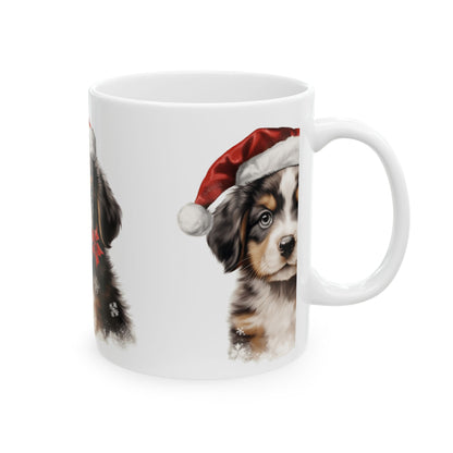 Christmas Puppy Ceramic Mug — Bernese Puppy with Santa Hat 11oz  Item #847597