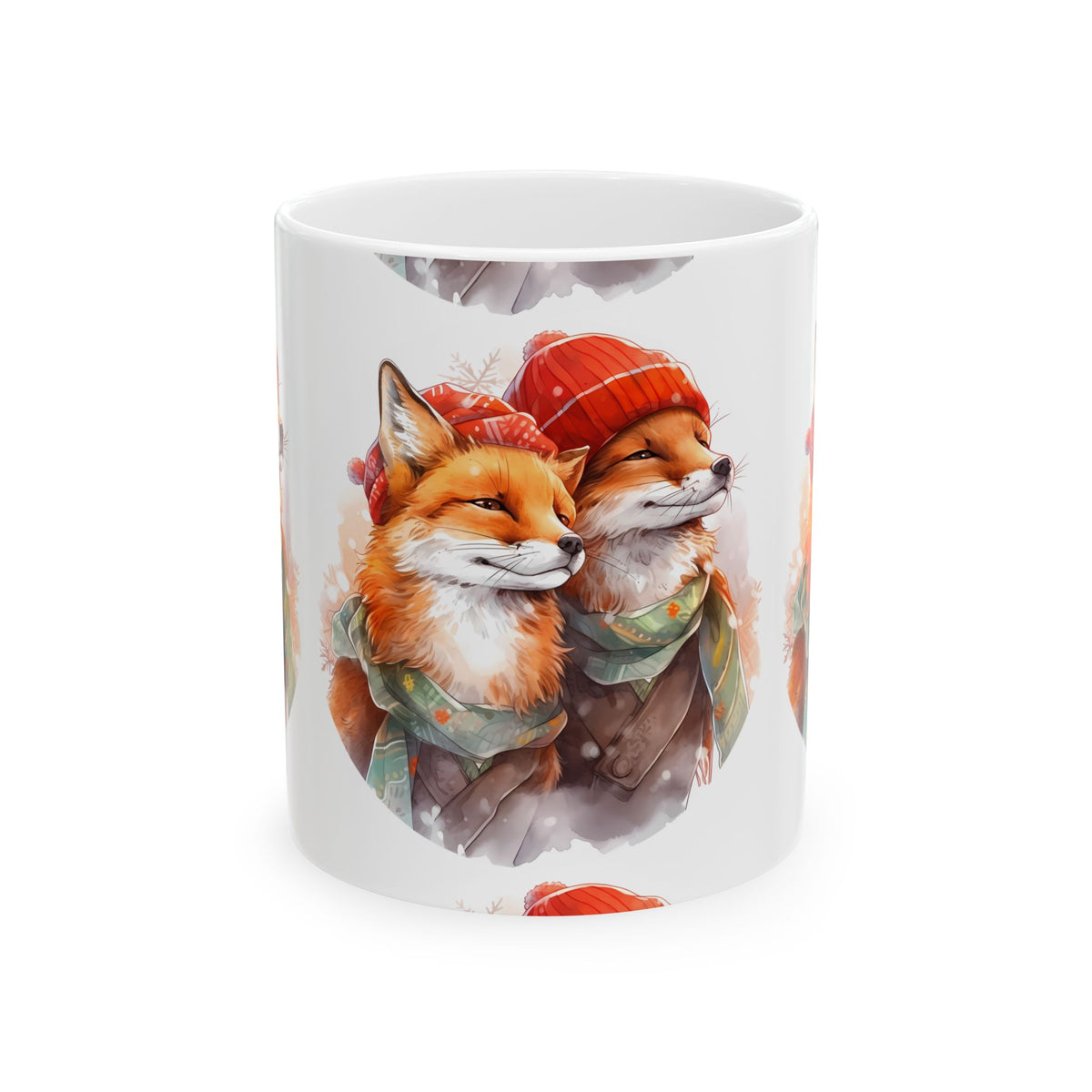 Whimsical Winter Foxes Ceramic Mug — Cute Fox Couple Coffee Cup 11oz   Item #5598