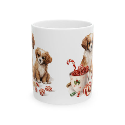Cute Christmas Puppies with Candy Christmas Mug 11oz   Item #672704