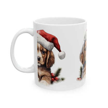 Christmas Puppy Mug — Cute Puppy in Santa Hat Ceramic Coffee Mug 11oz  Item #779956