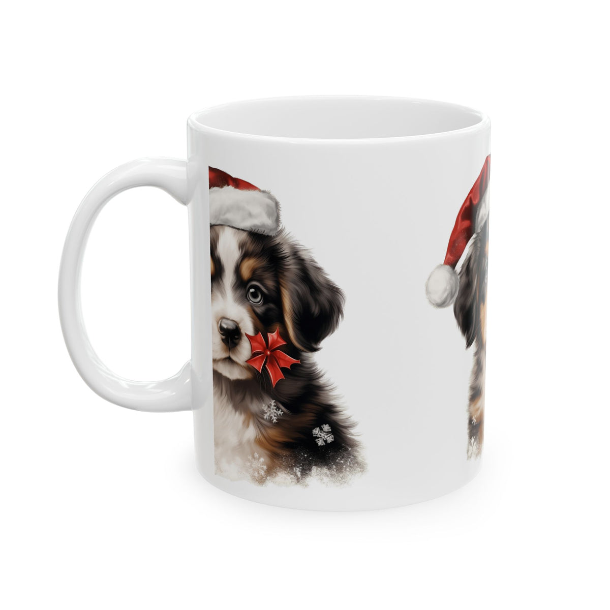 Christmas Puppy Ceramic Mug — Bernese Puppy with Santa Hat 11oz  Item #847597