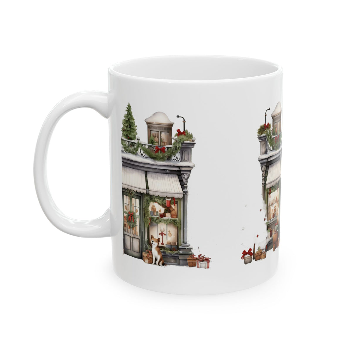 Holiday Shopfront Ceramic Mug - Christmas Winter Village Coffee Cup 11oz  Item #414304