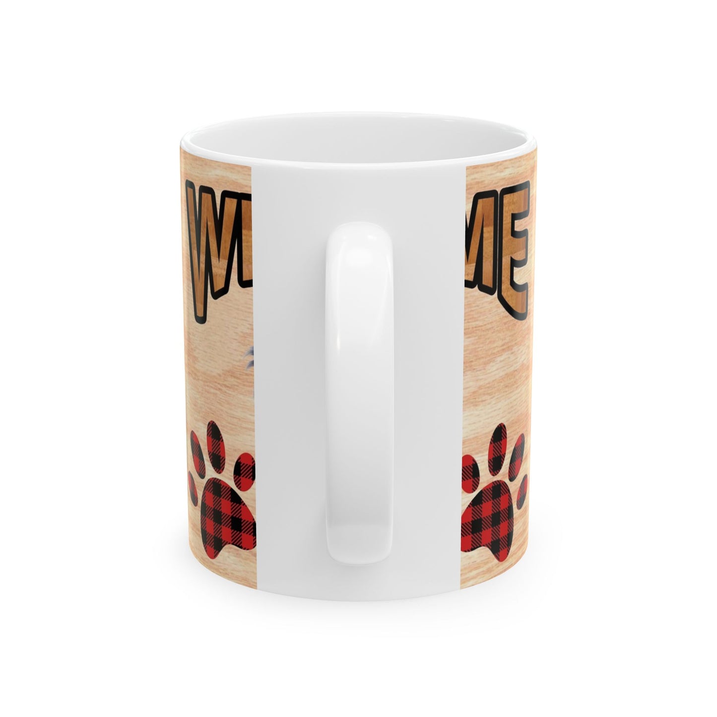 Welcome Dog Illustration Ceramic Mug – Cute Paw Print Coffee Cup 11oz    Item #61406