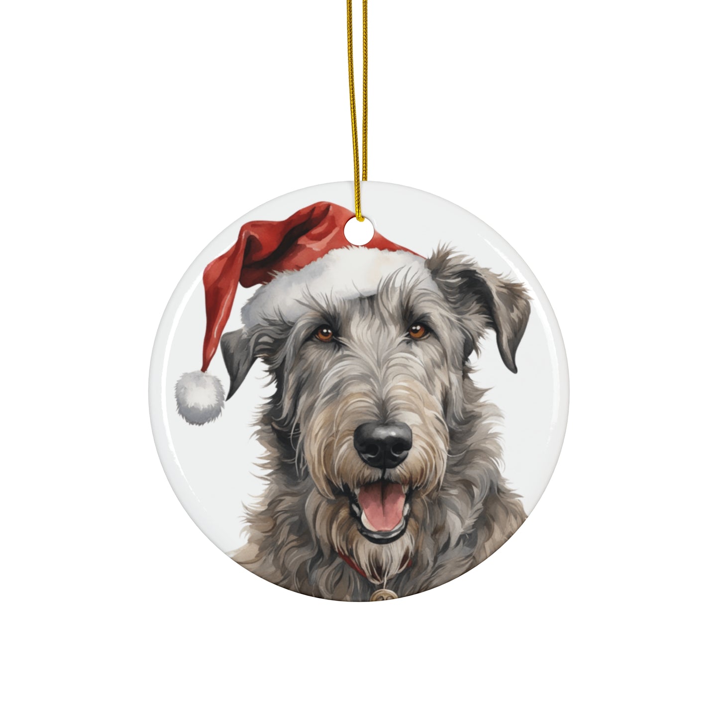 Ceramic Ornament - Irish Wolfhound Dog With Santa Hat      Item #334952