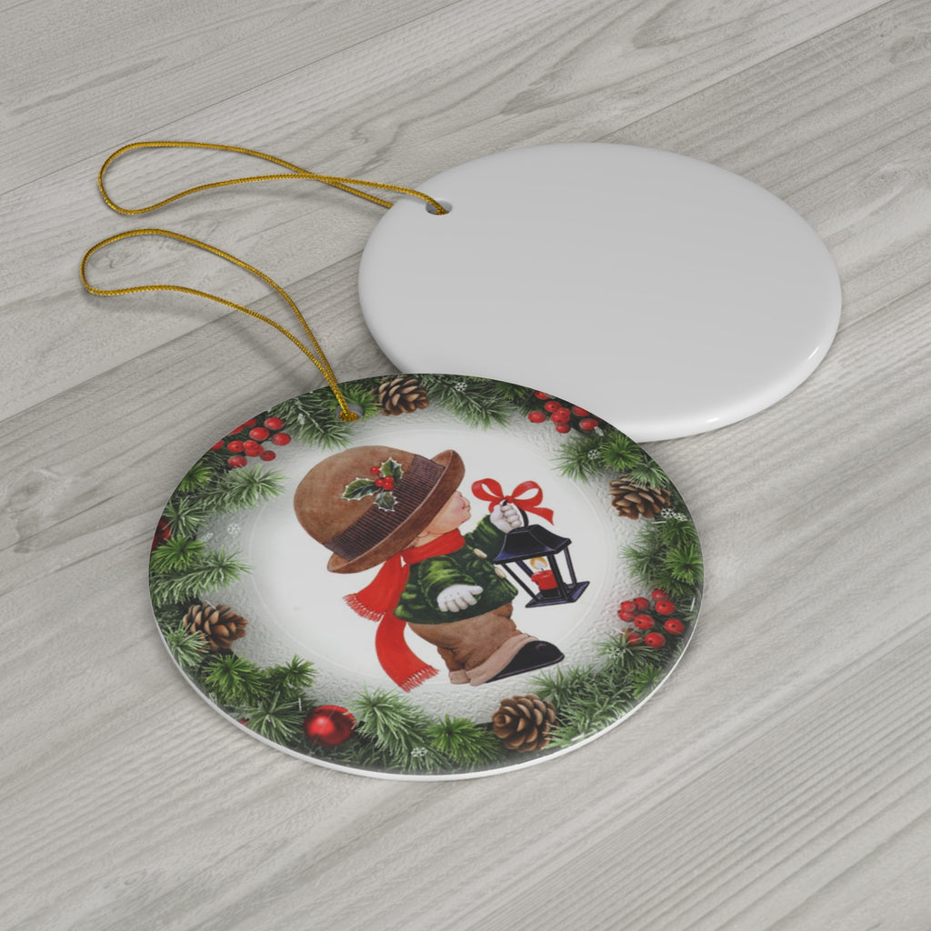 Xmas Kid Ceramic Disc Ornament       Item #325483 - Buckshot's Bargain Barn