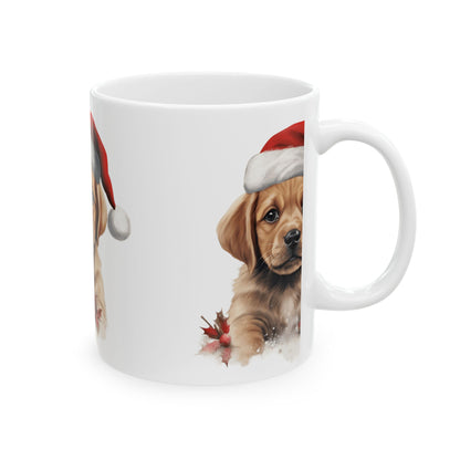 Christmas Puppy Coffee Mug - Cute Labrador Puppy with Santa Hat 11oz   Item #160904