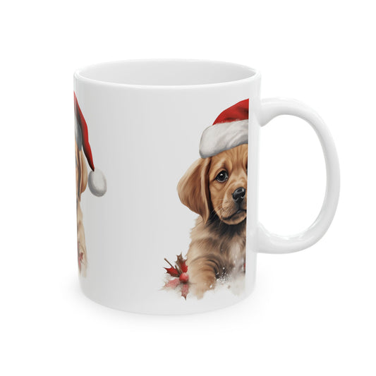Christmas Puppy Coffee Mug - Cute Labrador Puppy with Santa Hat 11oz   Item #160904