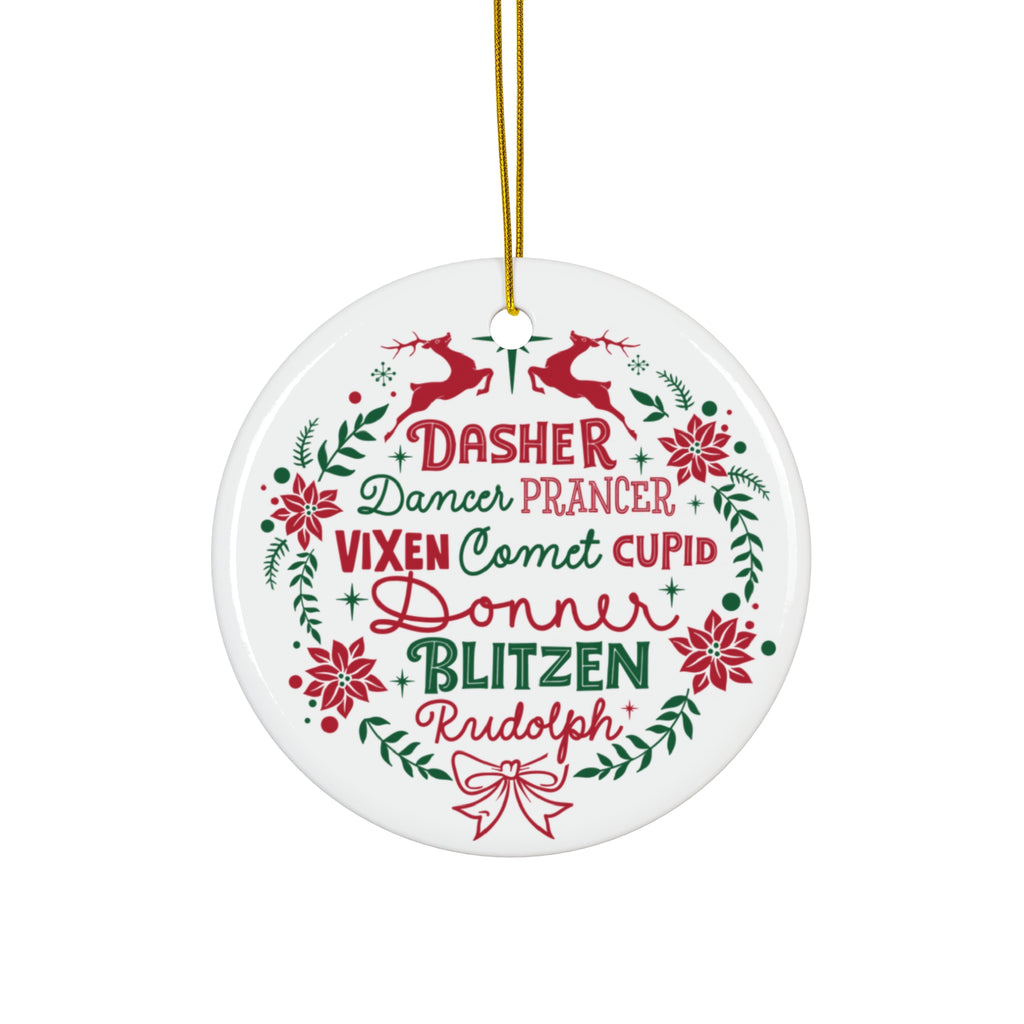 Reindeer Wreath Ceramic Disc Ornament        Item #4839053