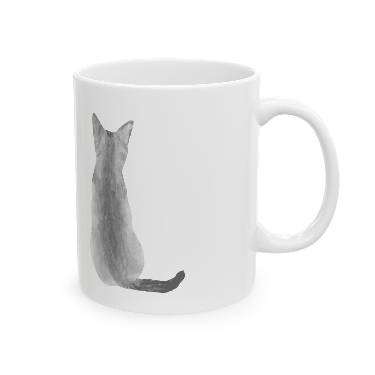 Cat Silhouette Ceramic Mug — Minimal Watercolor Cat Tail & Back Design 11oz  Item #1201
