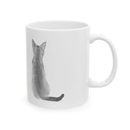 Cat Silhouette Ceramic Mug — Minimal Watercolor Cat Tail & Back Design 11oz  Item #1201