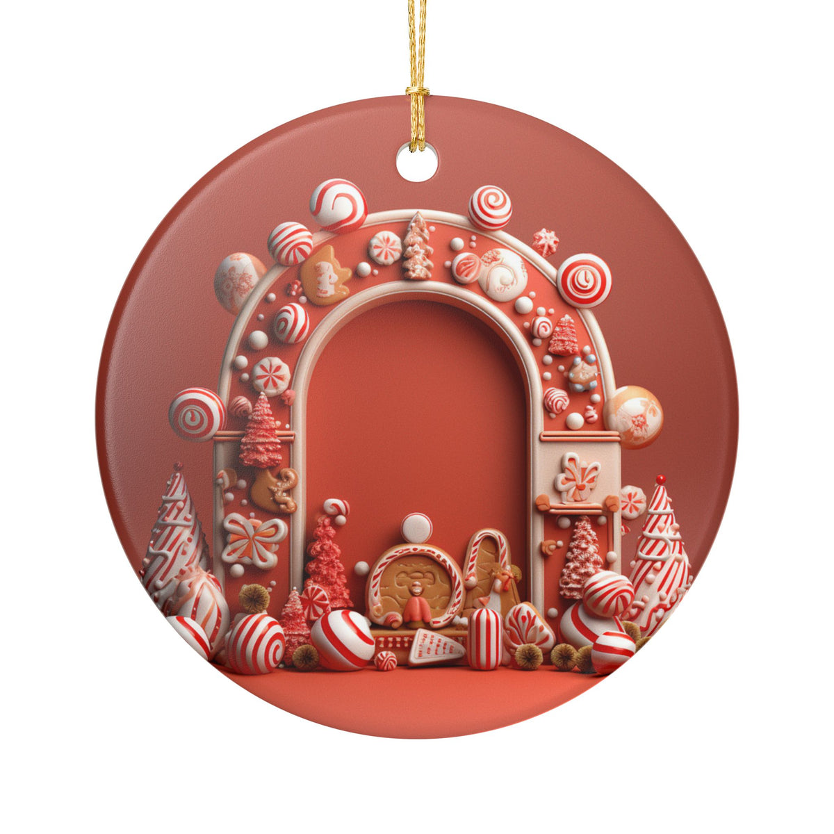 Christmas Candy Cane Gingerbread Arch Ceramic Ornament   Item #629028