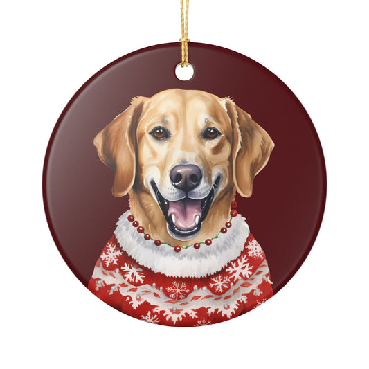 Festive Dog In Christmas Sweater Ceramic Ornament   Item #972966