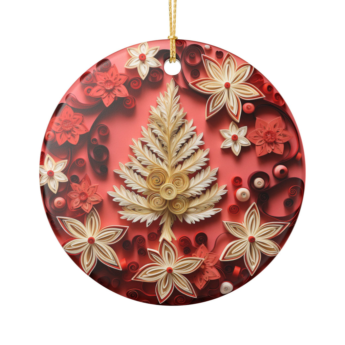 Red Floral Christmas Tree Ceramic Ornament    Item #462891