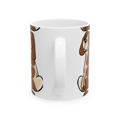Basset Hound Pattern Ceramic Mug — Cute Brown Dog Coffee Cup 11oz  Item #806034