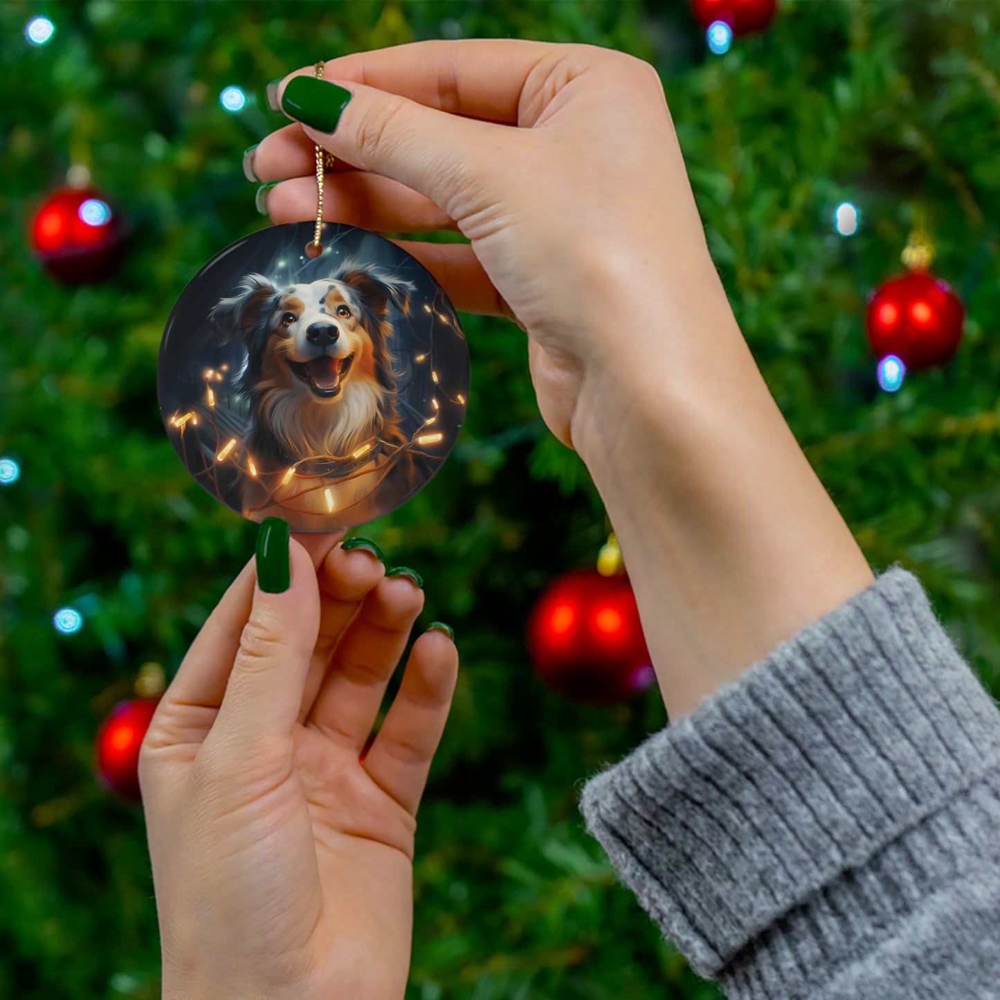 Ceramic Ornament - Xmas Dog With Lights       Item #4415041