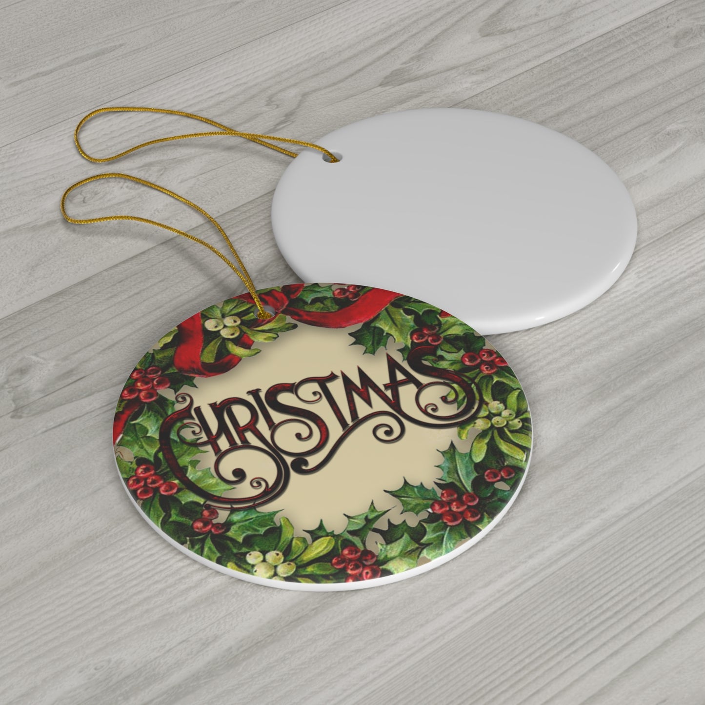 Wreath Christmas Ceramic Disc Ornament         Item #3785028