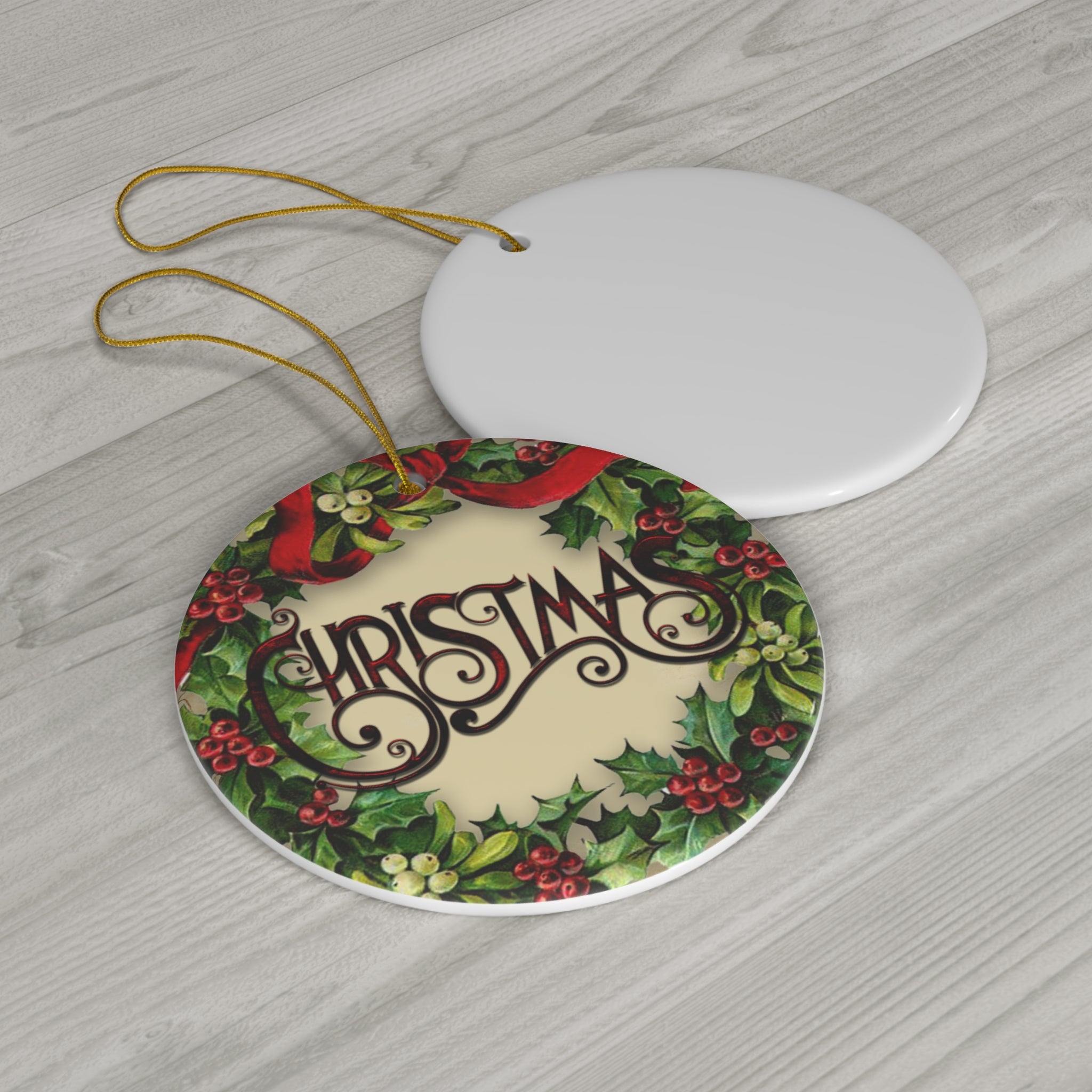 Wreath Christmas Ceramic Disc Ornament         Item #3785028 - Buckshot's Bargain Barn