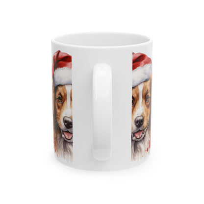 Christmas Dog Mug - Festive Puppy in Santa Hat Ceramic Coffee Cup 11oz  Item #156689