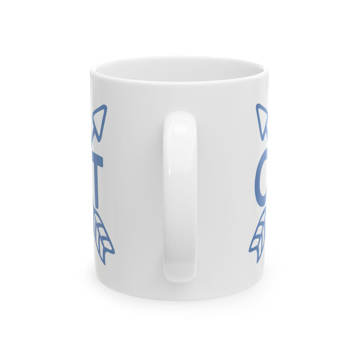 Ceramic Mug - Blue Arrow Floral Cat Initial Monogram 11oz  Item #251662