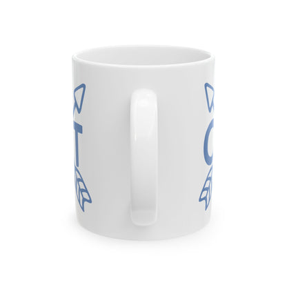 Ceramic Mug - Blue Arrow Floral Cat Initial Monogram 11oz  Item #251662