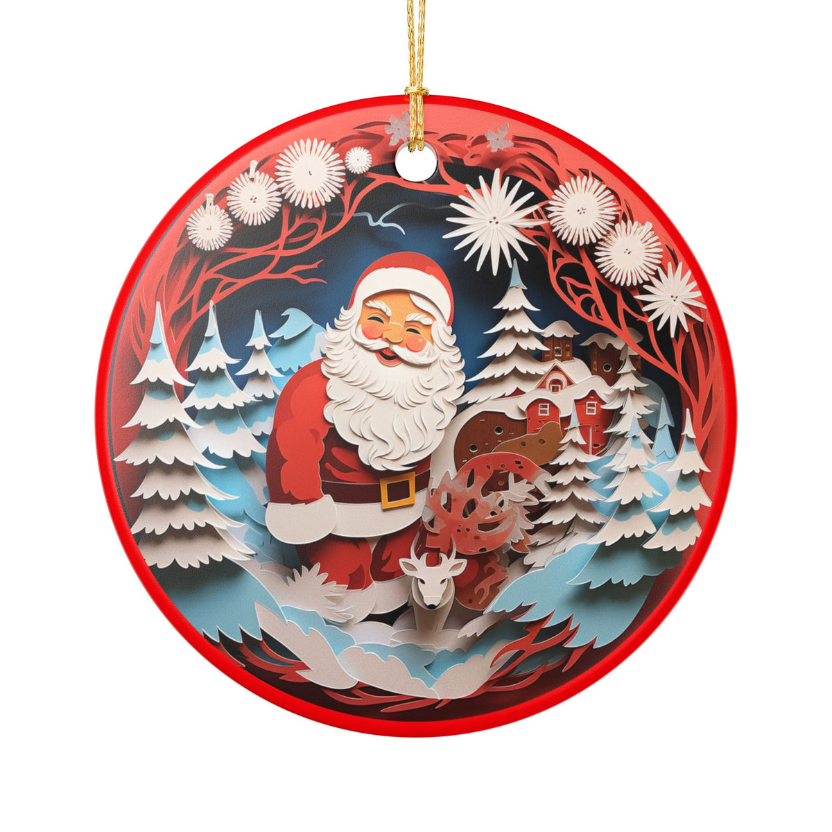 Santa and Reindeer Christmas Ceramic Ornament   Item #845139